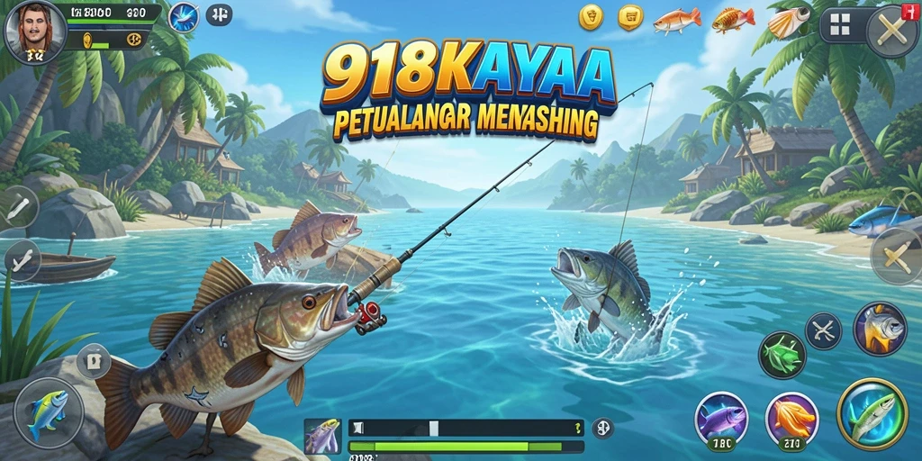 Screenshot dari gameplay 918KAYA yang menunjukkan aksi memancing seru.