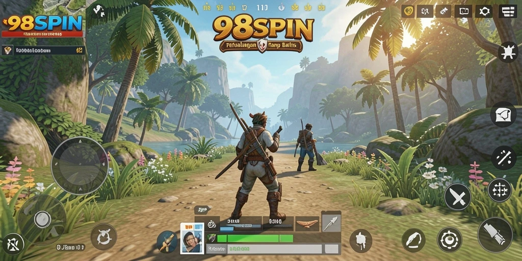 Tampilan screenshot utama 98SPIN dengan fitur eksplorasi dunia terbuka.