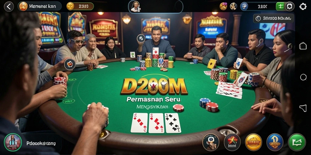 Tampilan gameplay D200M yang menarik dan penuh aksi poker.