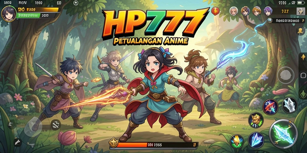 Tampilan gameplay HP777 dengan karakter anime yang dinamis dan grafis menawan.