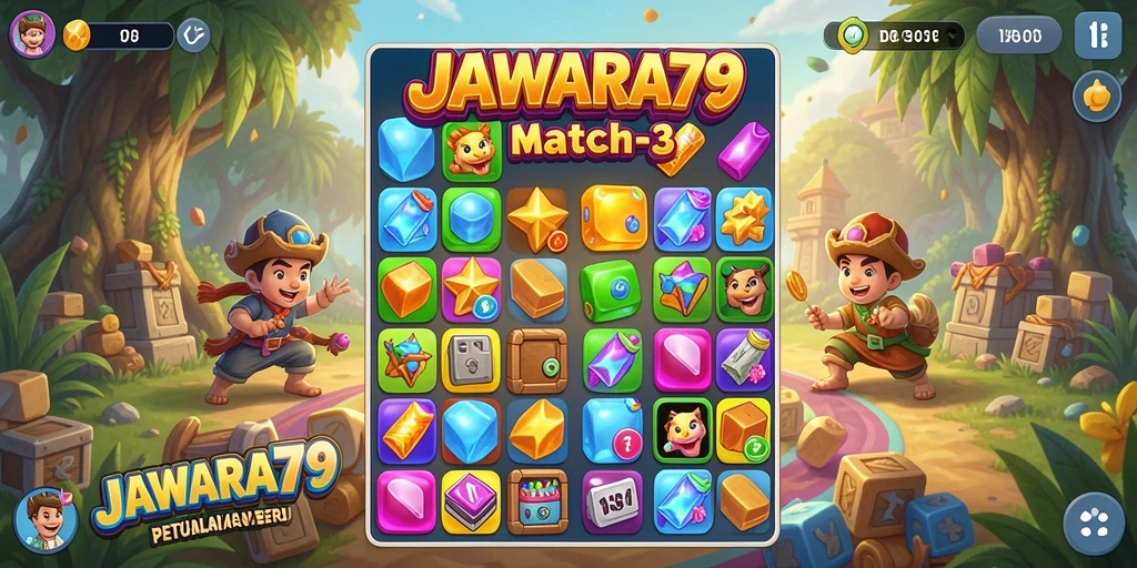 Tampilan gameplay seru dari JAWARA79 yang penuh dengan warna.