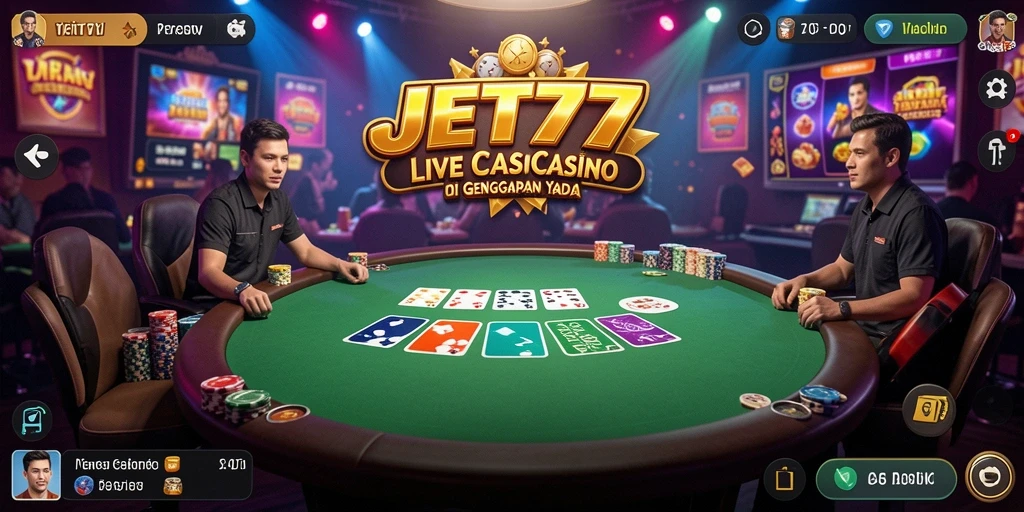 Tampilan gameplay Live Casino yang mendebarkan di aplikasi JET77.