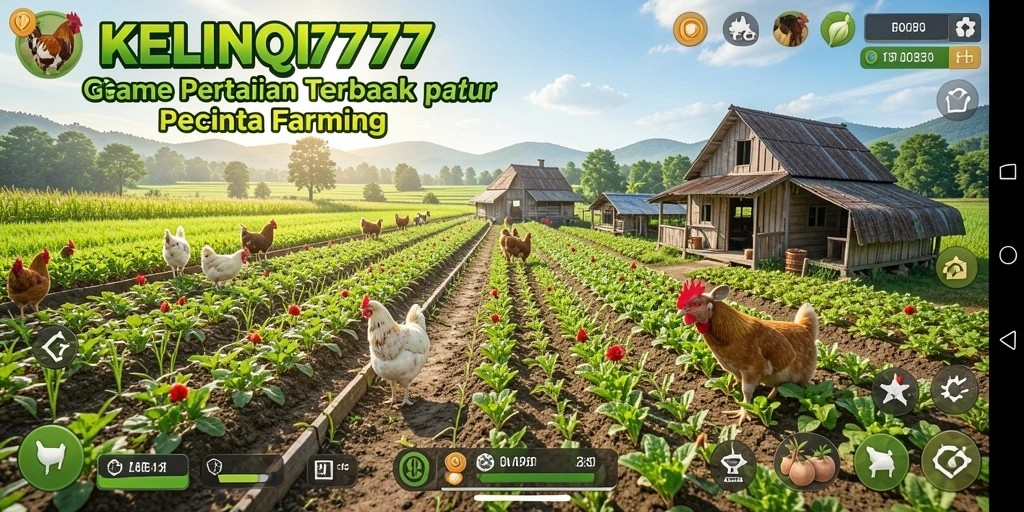 Tampilan gameplay menarik di KELINCI777 dengan ladang dan hewan.