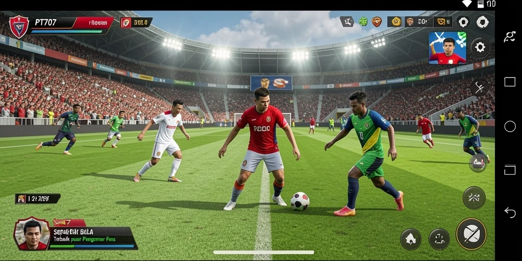 Screenshot PT707 menampilkan aksi mendebarkan di lapangan sepak bola.