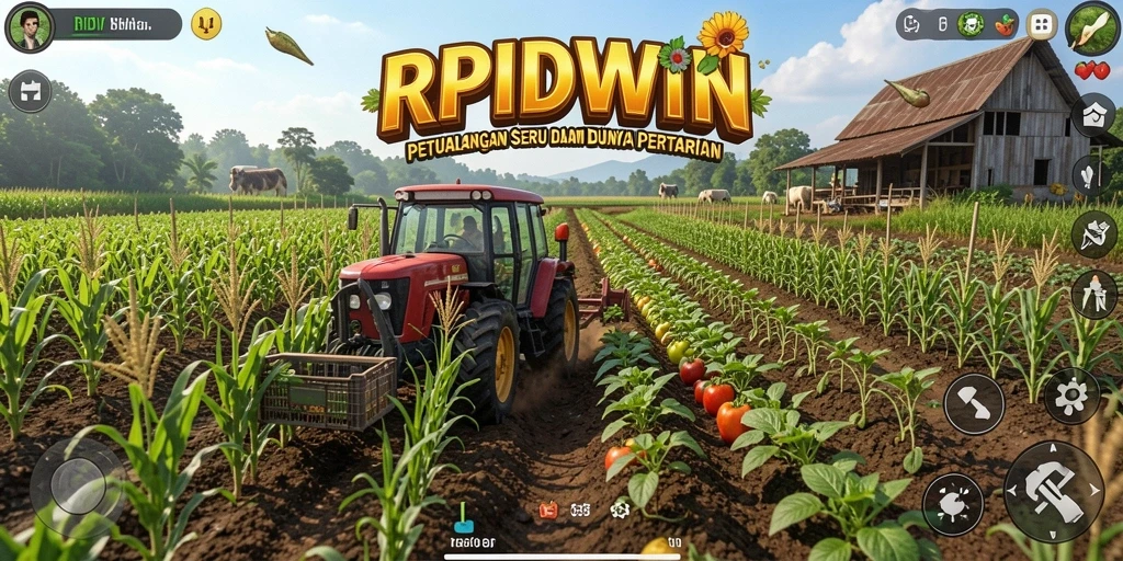 Tangkapan layar utama RPIDWIN menampilkan ladang subur yang siap panen.