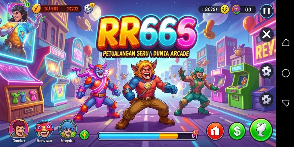Screenshot menunjukkan gameplay seru dari RR666 yang menampilkan level penuh warna.