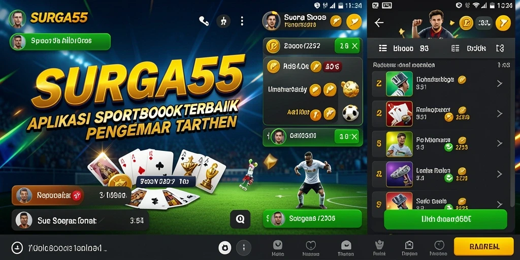 Screenshot utama menunjukkan tampilan antarmuka pengguna SURGA55 saat taruhan olahraga.